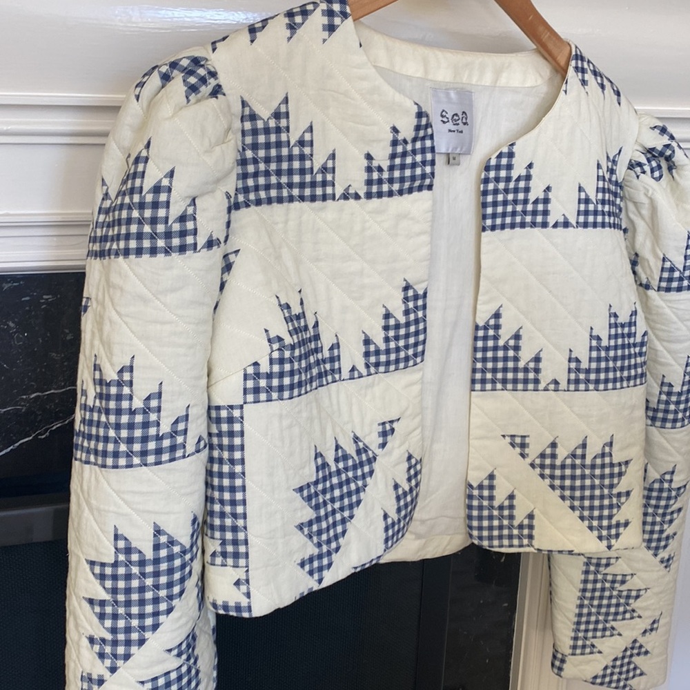SEA New York puff sleeve cropped quilted jacket